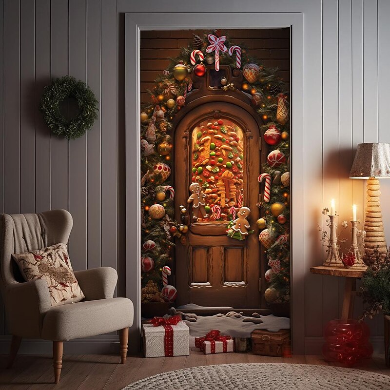 Christmas Door Decorations Gingerbread Man Door Covers Door Tapestry Door Curtain Decoration Xmas Backdrop Door Banner for Front Door Holiday Party Decor Supplies4