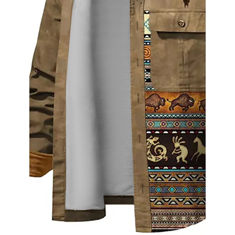 Men's Tribal Bandana Print Shirt Shirt Jacket Long Sleeve Vintage Tribal Outdoor Street Casual Daily Fall & Winter Turndown Buttons Pocket Print Brown3