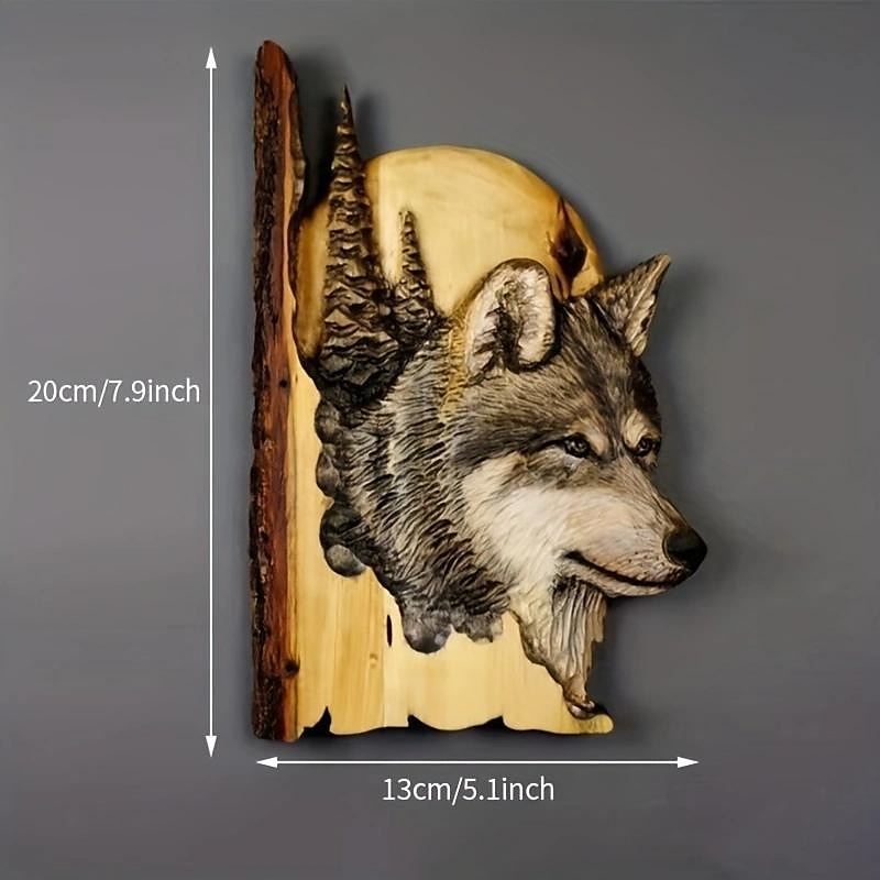 1pc Animal Carving Handcraft Wall Hanging Sculpture, Wood Raccoon Bear Deer Hand Painted Decoration, For Home Living Room2