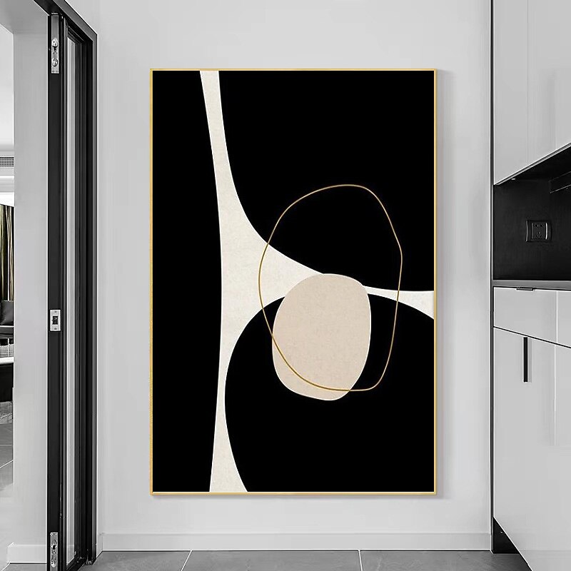 Black and White Minimalist Wall Art Canvas Decoration Handmade Abstract Oil Painting Living Room Bedroom Decor (No Frame) 7