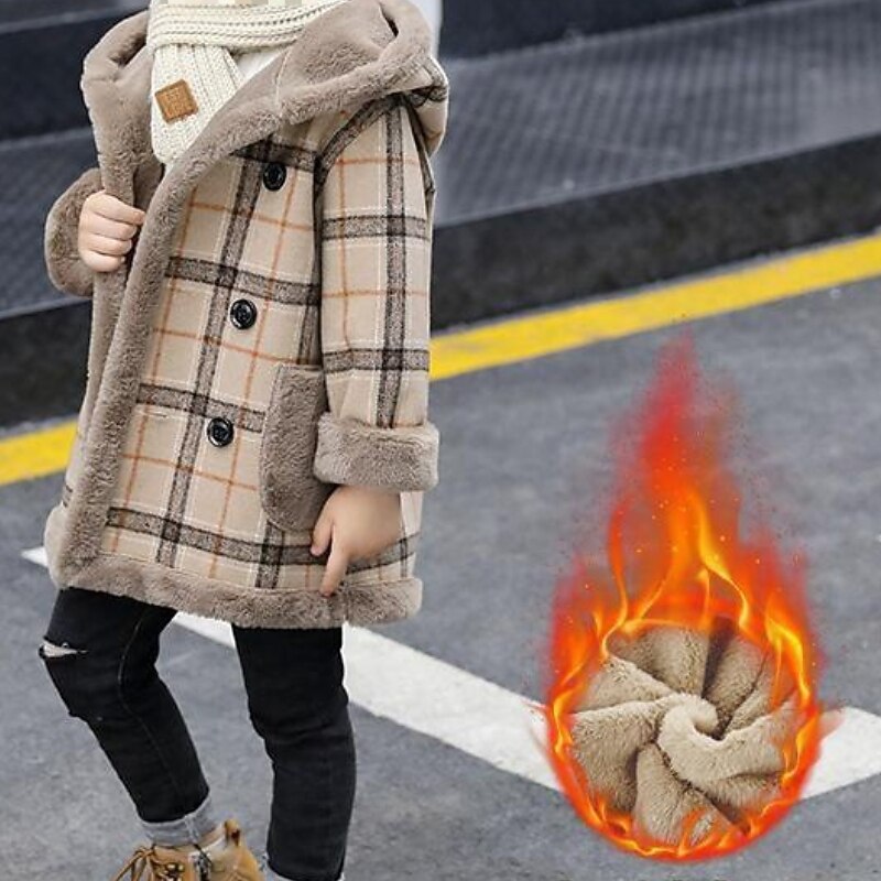 Kids Boys Trench Coat Outerwear Plaid Long Sleeve Coat School Cool Daily Blue Khaki Winter 7-13 Years