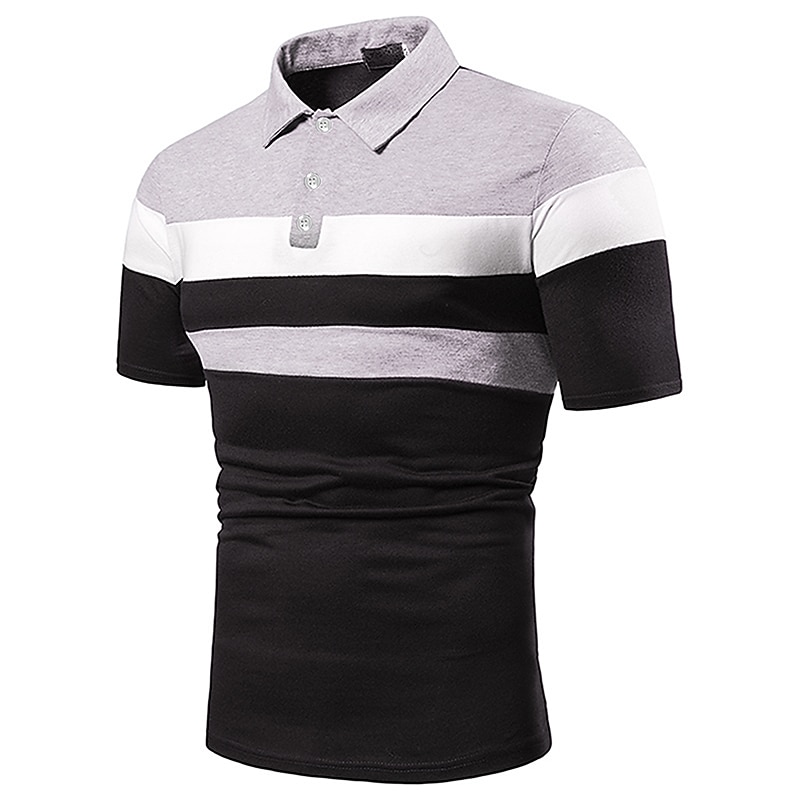 Men's Tennis Shirt Polo Shirt Casual Daily Collar Polo Collar Short Sleeve Business Rainbow Patchwork Regular Fit Red Navy Blue Light Grey Tennis Shirt3