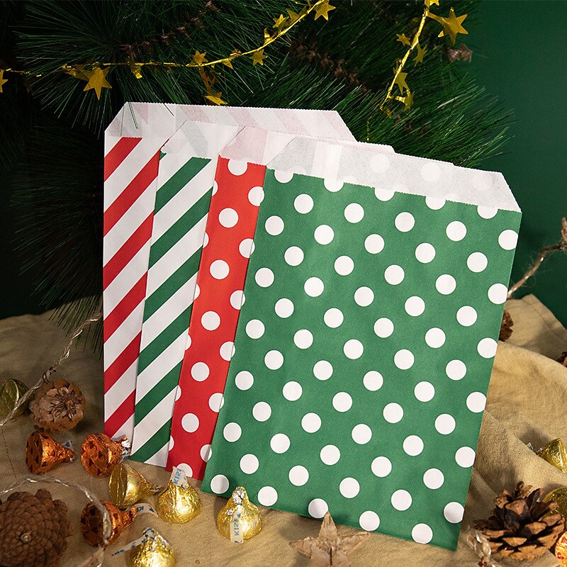 24pcs, Christmas Candy Bags, Red And Green Wavy Twill Kraft Paper Bags, Christmas Party Gift Bags, Including Sticker Sets, Navidad, Christmas Decorations, Small Business Supplies, Cheapest Items Avail3