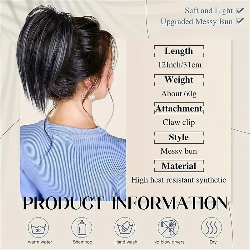 Y2K Messy Bun Hair Piece Claw Clip In Hair Bun Synthetic Wavy Curly Chignon Hair Bun For Women Extensions Tousled Updo Hair Buns Claw Clip Ponytail Hairpieces Hair Scrunchie With Clip For Daily Use4