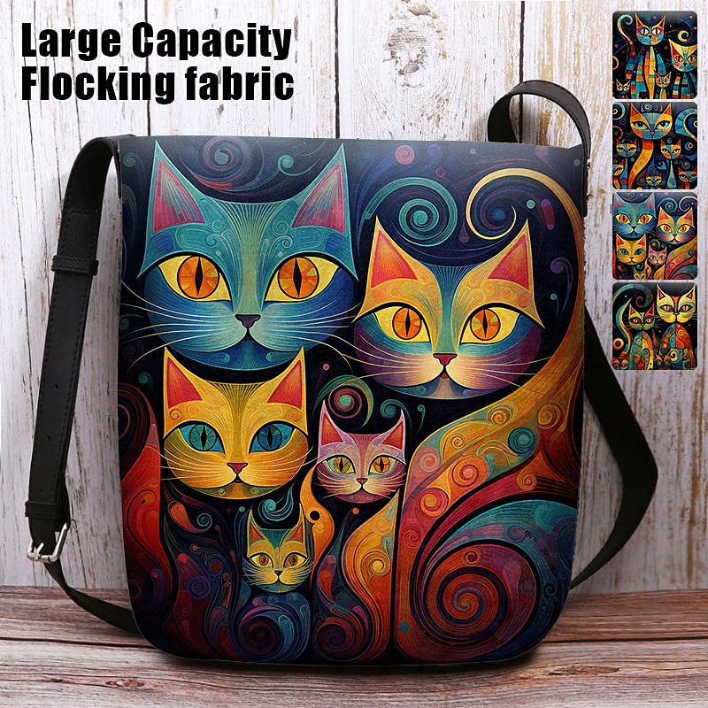 Artistic Cat Print Crossbody Bag – Vibrant Abstract Design Women's Shoulder Bag for Daily Use and Gifting