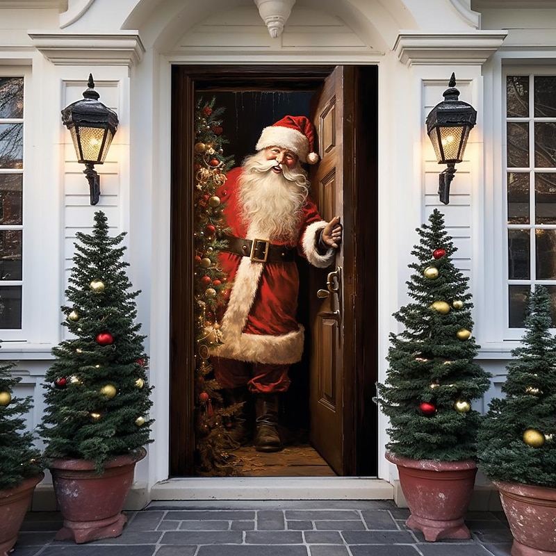 Christmas Door Decorations Santa Opening Door Covers Door Tapestry Door Curtain Decoration Xmas Backdrop Door Banner for Front Door Holiday Party Decor Supplies3