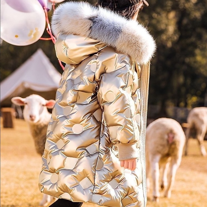 Kids Girls' Down Coat Kids Puffer Jacket Active Zipper School Cotton Coat Outerwear 4-13 Years Winter Black Sky Blue Dark Green2