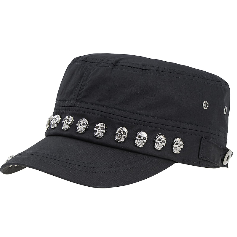 Unisex Skull/Skeleton Studded Punk Army Cap Cool Flat Cap Goth Steampunk Hat Fashion Chic Style