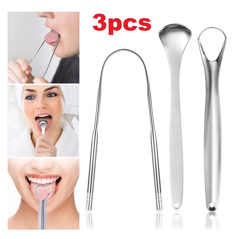 3pcs/set Stainless Steel Tongue Scraper Metal Tongue Cleaner Reusable & Eco-friendly Tongue Brush Fresh Breath