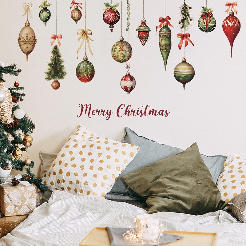 Christmas Stickers Decoration, Colorful Balls, Hanging Decorations, Glass Windows Doors Home Wall Stickers, Self-adhesive Stickers2