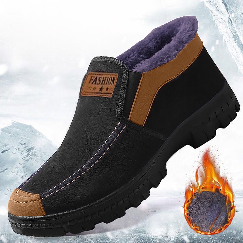 Men's Boots Snow Boots Winter Boots Comfort Shoes Fleece lined Walking Vintage Casual Outdoor Daily Leather Warm Height Increasing Comfortable Loafer Black cotton Blue cotton Fall Winter3