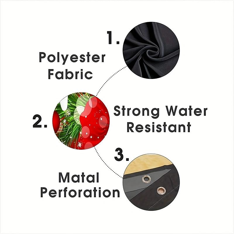 Merry Christmas Shower Curtain With 12 Plastic Hooks, Christmas Candy Christmas Tree Polyester Cloth Curtains , Non-Slip Bathroom Rug, Toilet U-Shape Mat, Toilet Lid Cover Pad, Xmas3