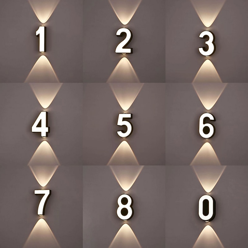 0-9 Digital Modeling Outdoor Wall Light Waterproof IP65 Black 9W Warm Light 3000K Outdoor Wall Light for Porch Door Number Patio Bathroom Corridor Store AC85-265V