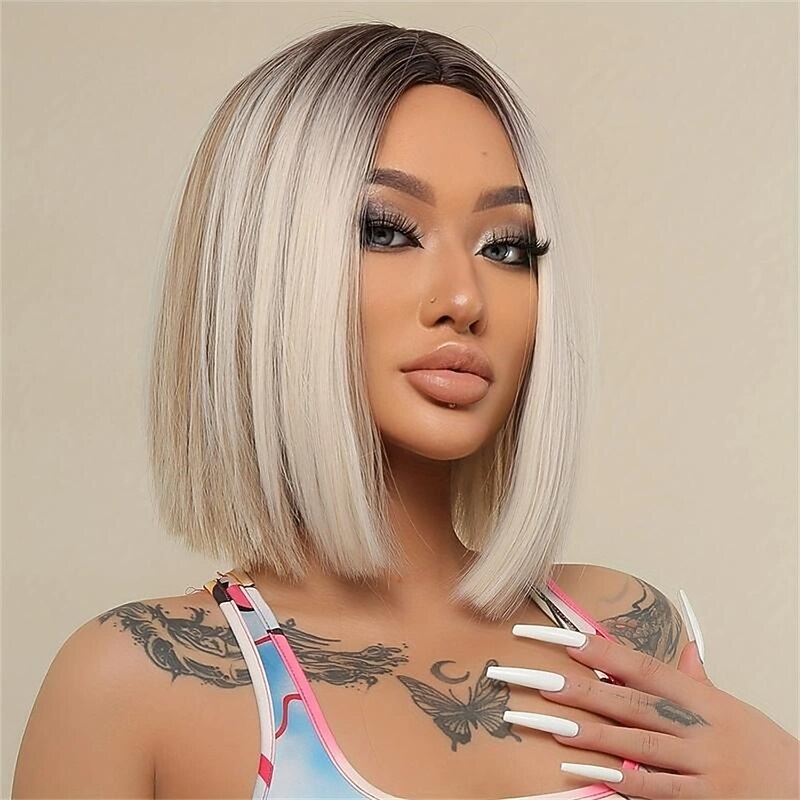 Ombre Bob Wig - Middle Part Synthetic Hair for Daily Cosplay, Parties, and Halloween Costumes Christmas Party Wigs3