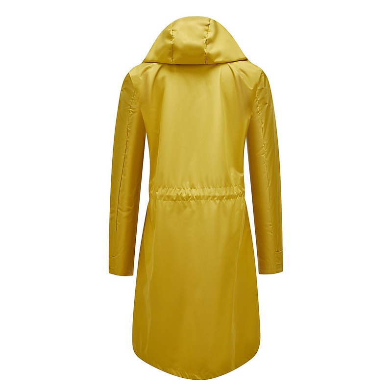 Women's Raincoat Waterproof Rain Jacket Mid-Length Windproof Trench Coat Sport Outdoor Hiking Hooded Jacket with Pockets Casual Jacket Long Sleeve Drawstring Winter Coat Warm Black Yellow4