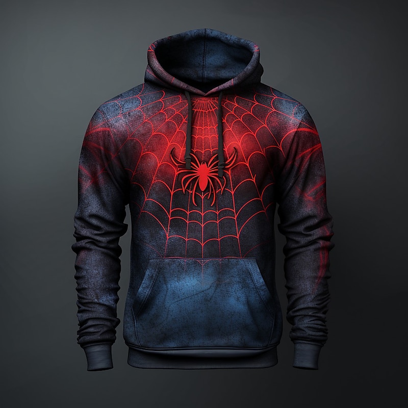 Men's Graphic Spiders Spider web Hoodie Hoodies Sweatshirt Fashion Daily Long Sleeve Hooded Vacation Sports Outdoor Holiday White Red Print Front Pocket Spring &  Fall Designer4