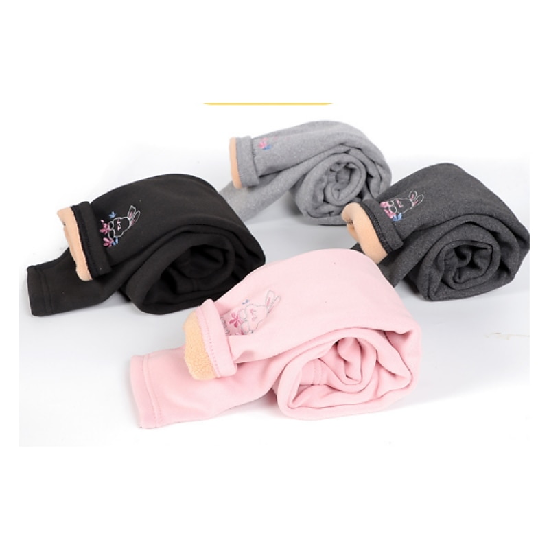 Kids Girls' Leggings Solid Color Adorable Embroidered Outdoor 7-13 Years Spring Black Pink Light Grey4