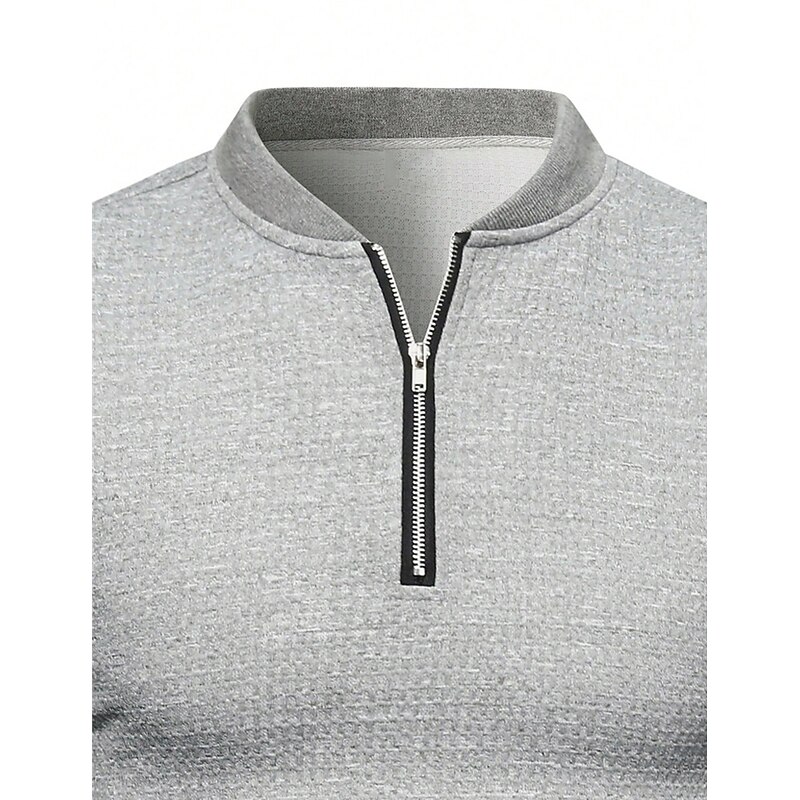 Men's Waffle Tee Waffle Shirt T Shirt Solid Quarter Zipper Tee Long Sleeve Quarter Zip Spring &  Fall Plain Fashion Designer Basic Vacation Street Going out Gray Top Tee for Men4