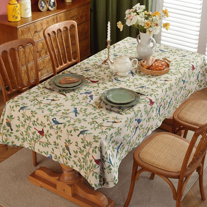 Rectangle Tablecloth Vintage Floral  Jacquard Table Cloths with Tassels Cotton Linen Table Covers for Dinner Parties Outdoor Decoration3