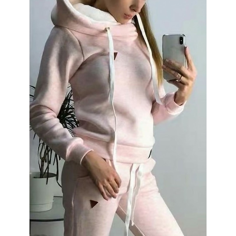 Women's Pajamas Sets Warm Fashion Plush Pure Color Hoodie Pant Home Daily Bed Long Sleeve Hoodie Black Pink Blue Light Grey Fall Winter2