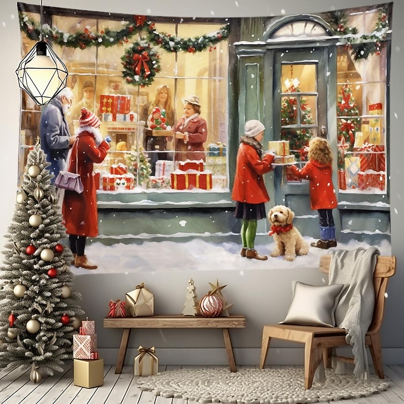 Christmas Decorations Winter Display Hanging Tapestry Wall Art Xmas Large Tapestry Mural Decor Photograph Backdrop Blanket Curtain Home Bedroom Living Room Decoration3