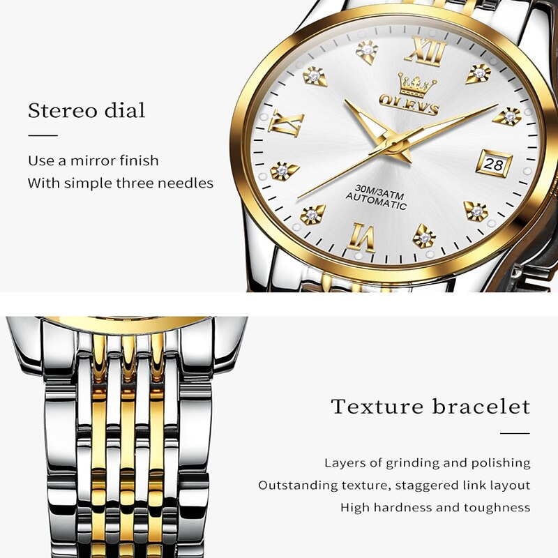 OLEVS 6673 Fashion Business Silver Stainless Steel Women Mechanical Watches Top Brand Luxury Waterproof Automatic Watch2