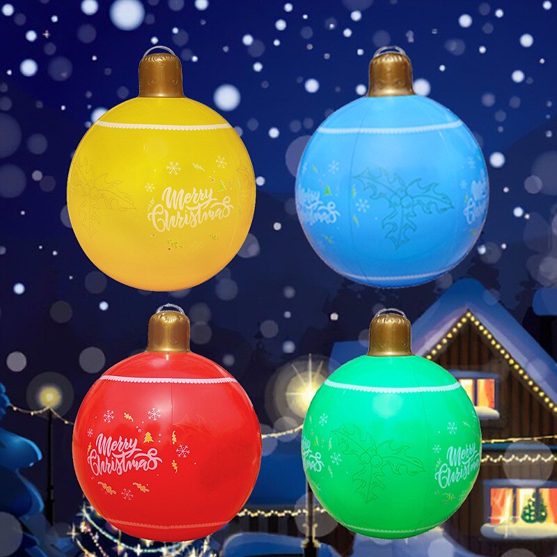 24 Inch Light Up Christmas Inflatable Ball with Light, Huge Large Christmas Ornaments Outdoor Decoration, Xmas Blow Up PVC Ball for Christmas Decor Outdoor Garden, Colorful Christmas Tree Balloon