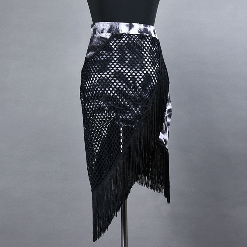 Latin Dance Skirts Leopard Print Tassel Splicing Women's Performance Training High Spandex3