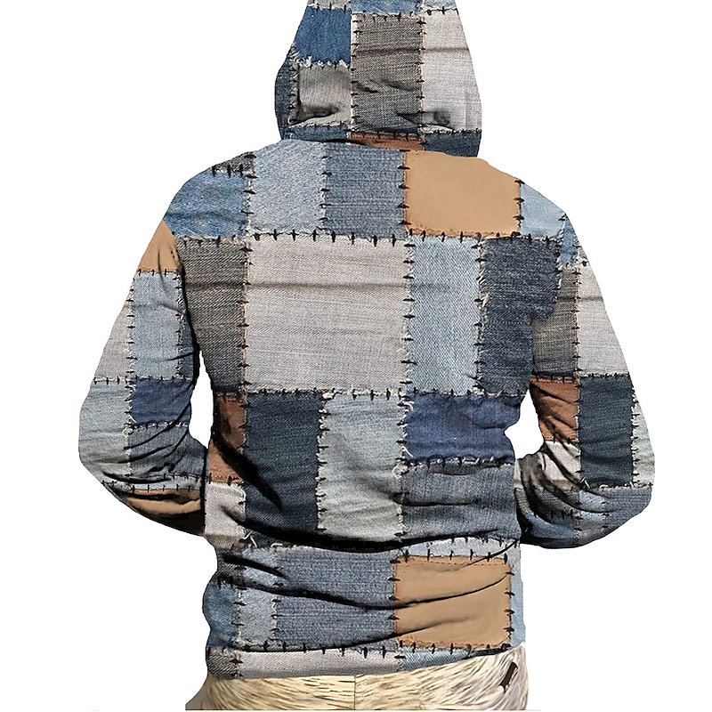 Men's Patchwork Graphic Prints Hoodie Hoodies Sweatshirt Daily Classic Long Sleeve Hooded Vacation Holiday Going out Blue Purple Fleece Winter Designer3