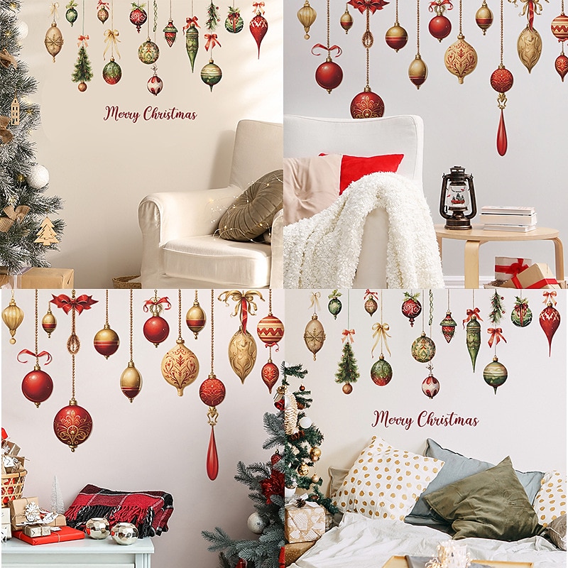 Christmas Stickers Decoration, Colorful Balls, Hanging Decorations, Glass Windows Doors Home Wall Stickers, Self-adhesive Stickers