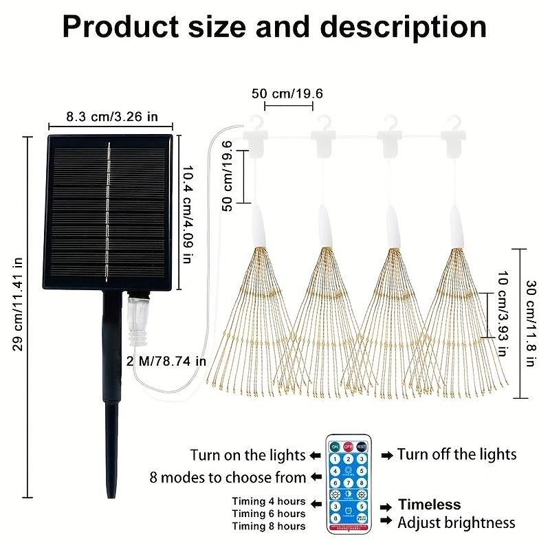 4 Pack Solar Hanging Firework Lights, 480 LED Starburst Lights with Timer, Remote, 8 Modes, Waterproof Copper Wire for Patio, Umbrella & Christmas Decor3