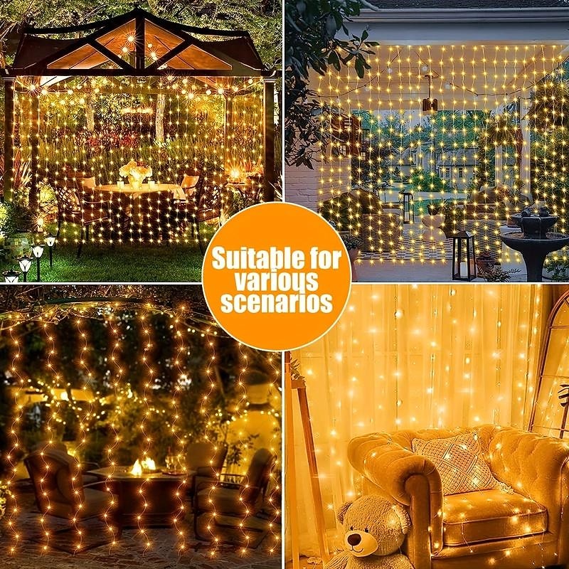 1 Pack 300/200/100 LED Solar Curtain Light Outdoor, Remote Control, 8 Lighting Modes, Fairy Lights, IP65 Waterproof, Copper Wire Lights Christmas Party Wedding Home Bedroom Garden Wall Decor2