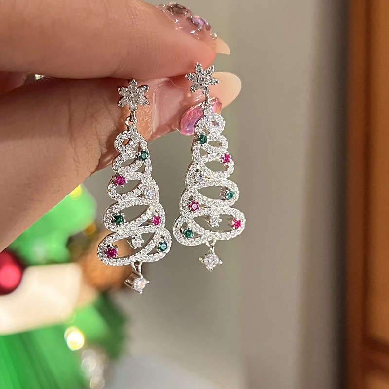 Rotating Christmas Tree Earrings Colorful Christmas Tree Cute Christmas Earrings Decorative Earrings Women's Micro Set Winter Earrings3