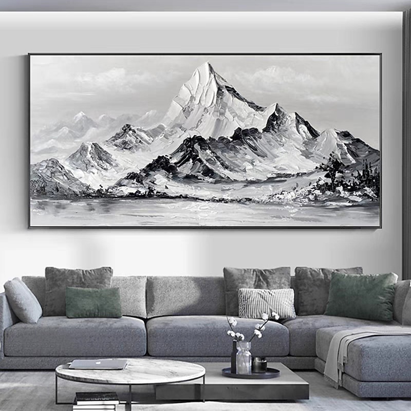 Mintura Handmade Snowy Mountain Oil Paintings On Canvas Wall Art Decoration Modern Abstract Landscape Picture For Home Decor Rolled Frameless Unstretched Painting
