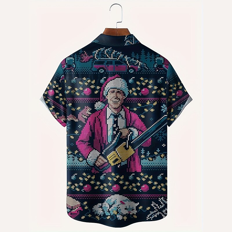 Christmas Men's Santa Claus Hawaiian Shirt Santa Claus Novelty Casual Aloha Outdoor clothing Daily Wear Streetwear Fall Turndown Short Sleeve Dark Blue S M L Normal2