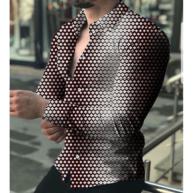 Men's Geometric Geometric Pattern Shirt Button Up Shirt Long Sleeve Fashion Designer Casual Daily Holiday Going out Spring & Summer Turndown 3D Print Button-Down Black Blue Brown Green4