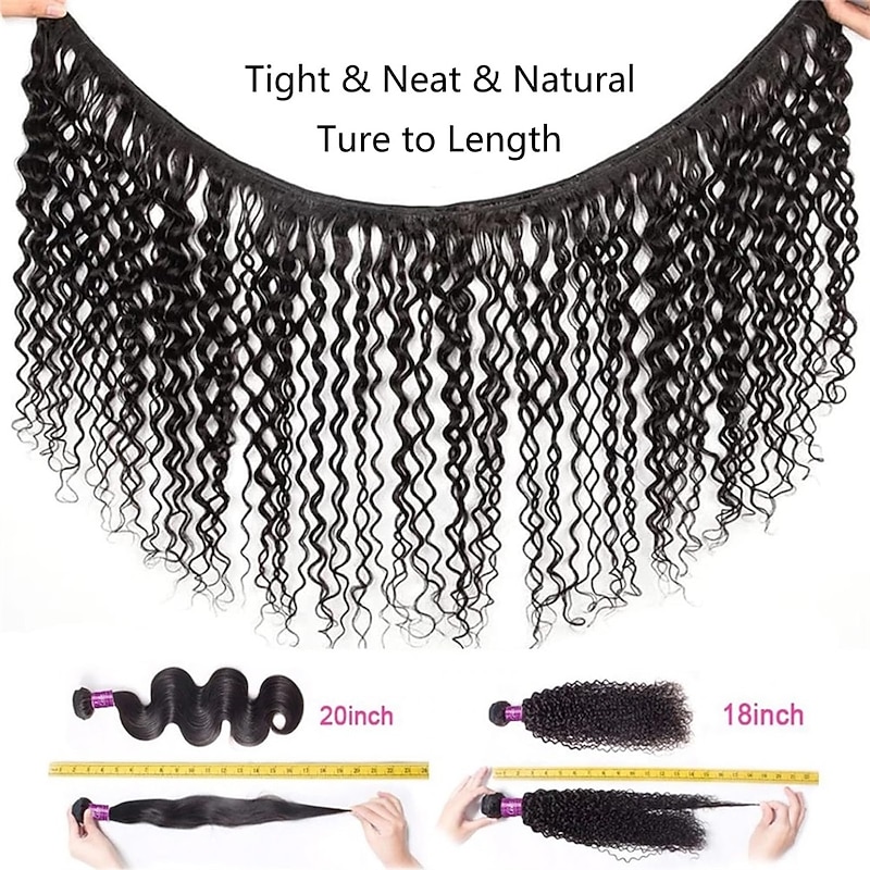 Deep Wave Bundles Human Hair 3 Bundles 16 18 20 Inch 10A Brazilian 100% Unprocessed Virgin Human Hair Wet and Wavy Bundles Deep Curly Weave Human Hair Extensions Natural Black4