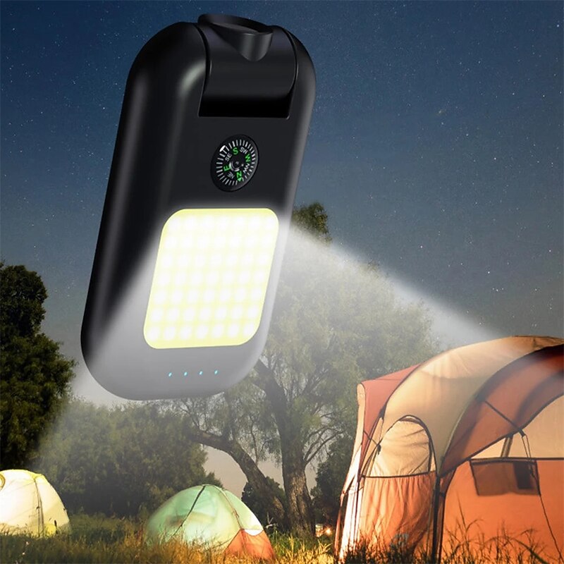Outdoor Camping Light With Compass C-Shaped Charging Bag Flashlight Camping Light 180 Degree Rotation Super Bright Hiking and Fishing Light  1PC