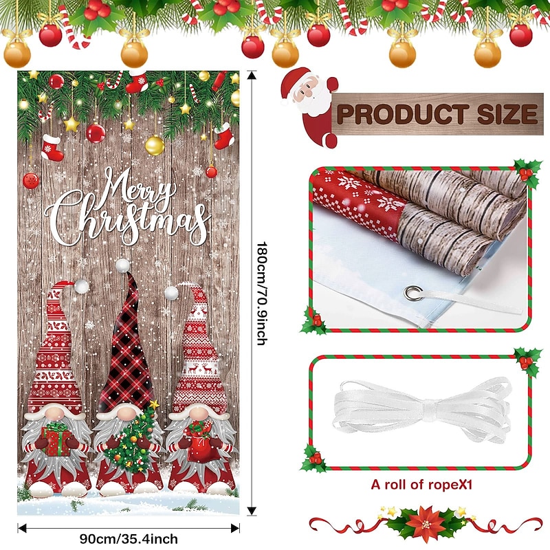 Christmas Door Decorations Door Covers Gnomes Door Tapestry Door Curtain Decoration Xmas Backdrop Door Banner for Front Door Holiday Party Decor Supplie4