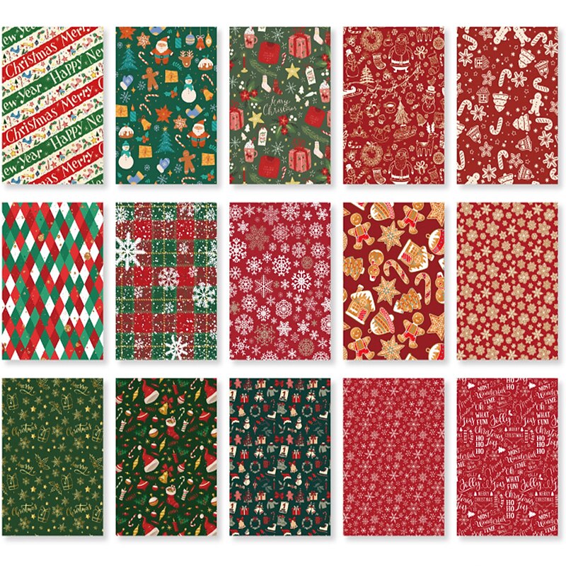 30pcs Christmas Wrapping Paper Roll 14*10cm, 15 Styles Lovely Eco-Friendly Recycled Wrapping Paper for Choice4