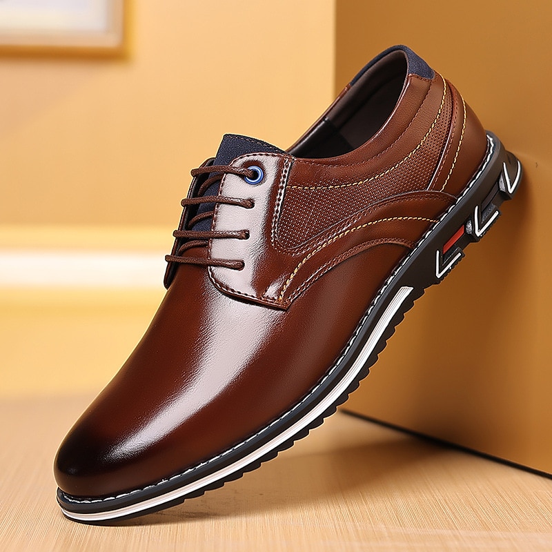 Men's Oxfords Derby Shoes Walking Casual Daily Office & Career Leather Comfortable Lace-up Bark brown Black Spring Fall2