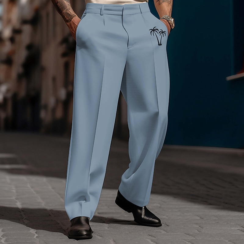 Palm Tree Vintage Business Men's 3D Print Pants Trousers Outdoor Street Wear to work Polyester White Blue Green S M L High Elasticity Pants2