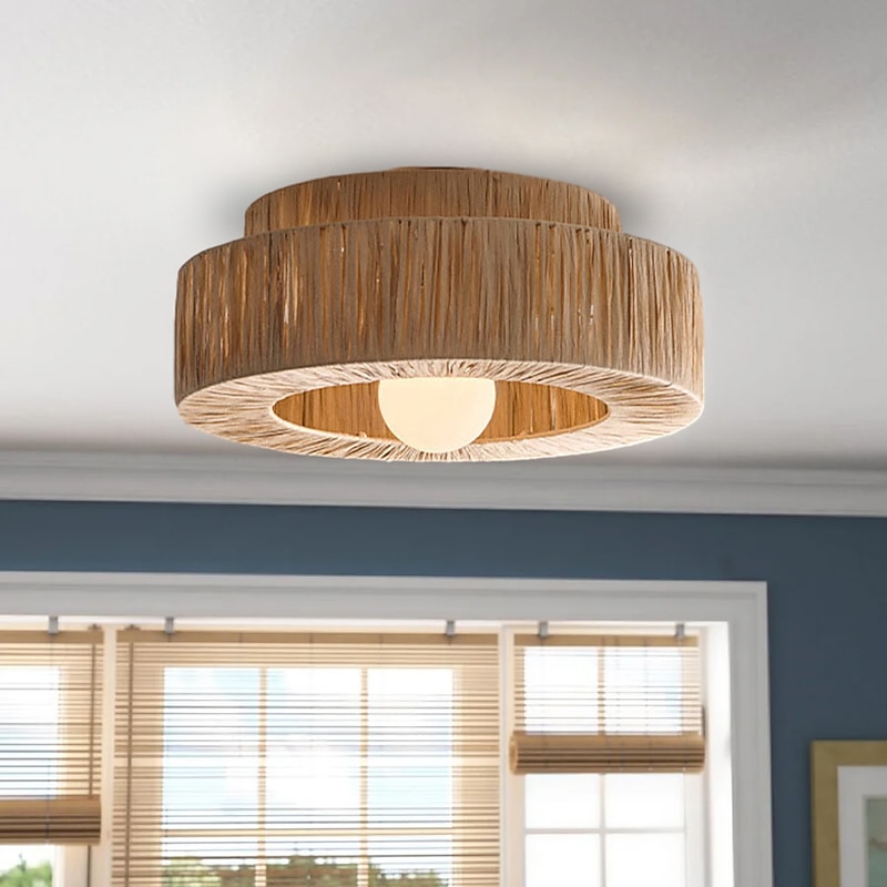 Hemp Rope Ceiling Pendant Light, Hand-Woven Shade, Rattan Wicker, Hand-Woven Hanging Lamp for Living Room, Bedroom, Dining Room, Kitchen 110-240V2