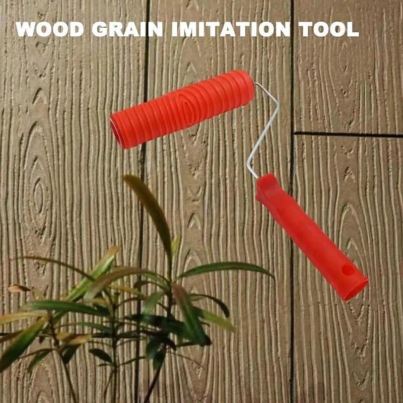 1 Roll Rubber Imitation Wood Grain Pattern Paint Roller, DIY Paint Texture Pigment Printing Wall Painting Roller With Handle, Home Tool3