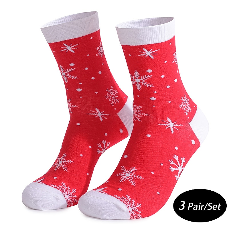 Men's 3 Pairs Crew Socks Men Socks Xmas Socks White Pink Color Cartoon Christmas Casual Daily Basic Medium Fall Winter Thermal4