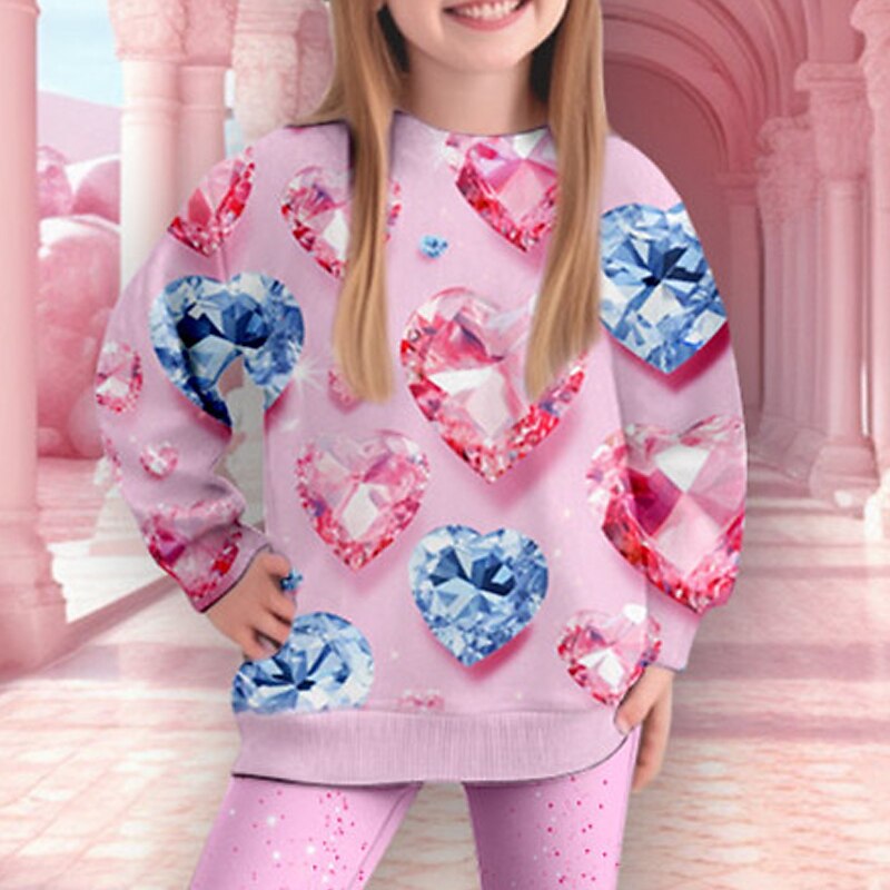 Girls' 3D Heart Sweatshirt & Legging Set Set Long Sleeve 3D Print Fall Winter Active Fashion Daily Kids 3-12 Years Crew Neck Outdoor Vacation Date Regular Fit4