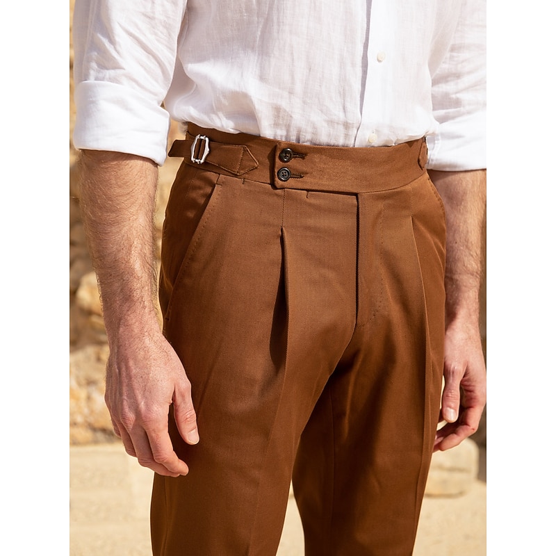 Men's Dress Pants Trousers Suit Pants Gurkha Pants Pocket Plain Comfort Breathable Outdoor Daily Going out Fashion Casual Slim Black White3