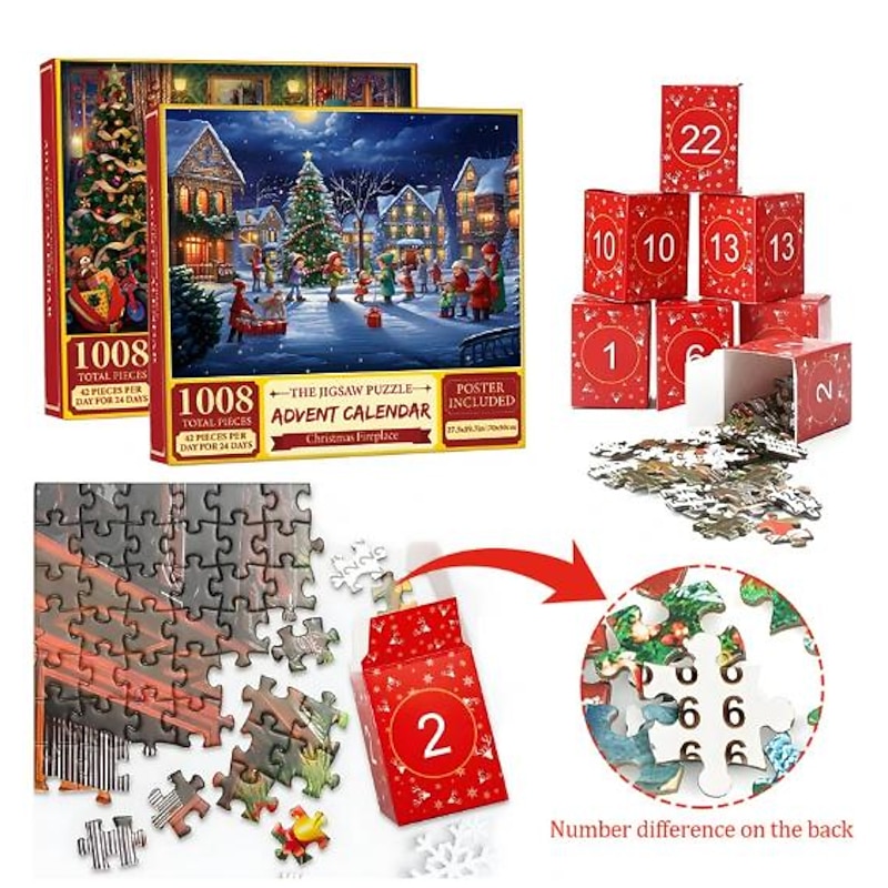 24 Days of Advent Calendar24 Grid Christmas Puzzle Blind Box Countdown Calendar Box 1008 Pieces Of Paper Decompression Toys For Export Only for Christmas Gifts4
