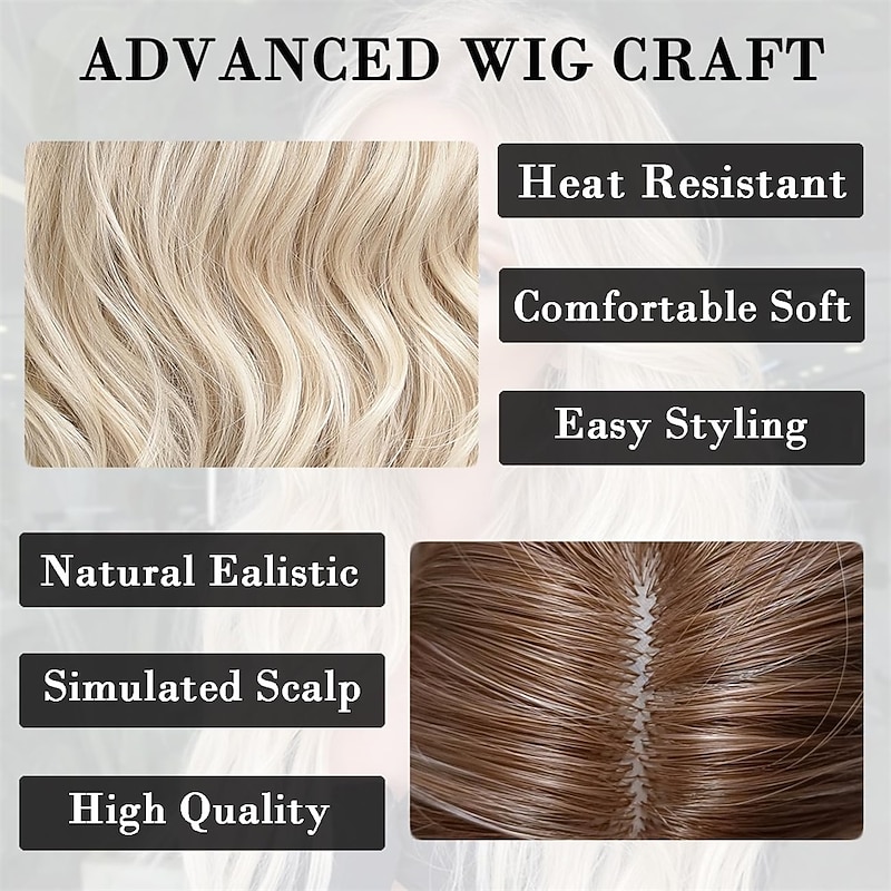 Long Ombre White Blonde Wavy Wigs for Women Natural Synthetic Curly Wig Heat Resistant Fiber Wigs for Daily Cosplay Christmas Party Wigs2