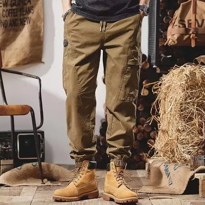 Men's Cargo Pants Cargo Trousers Techwear Pocket Drawstring Elastic Waist Plain Comfort Breathable Outdoor Daily Going out Fashion Casual Black Camel3